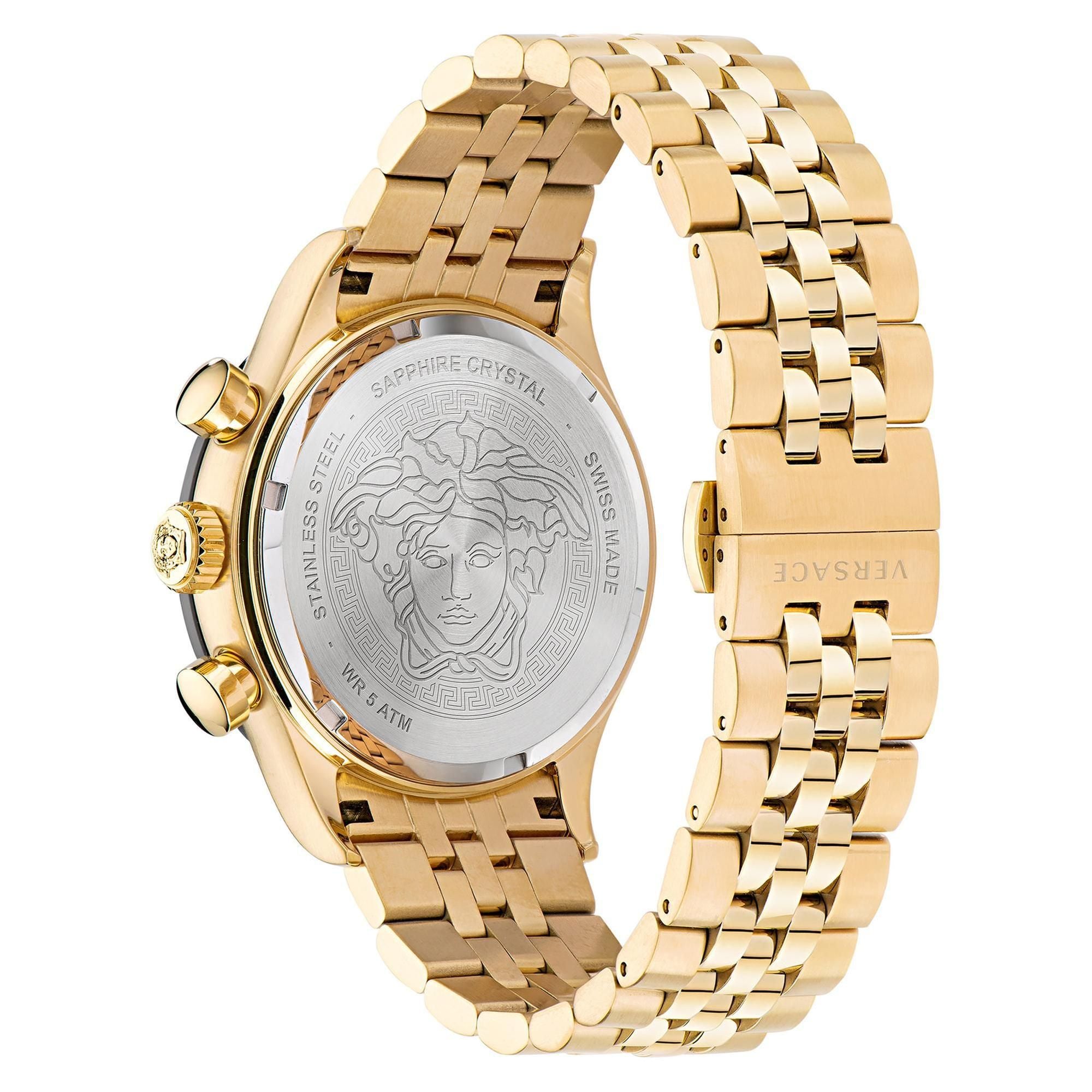 Versace Hellenyium Chrono Mens Gold-Tone Stainless Steel Watch VE2U00622 44mm