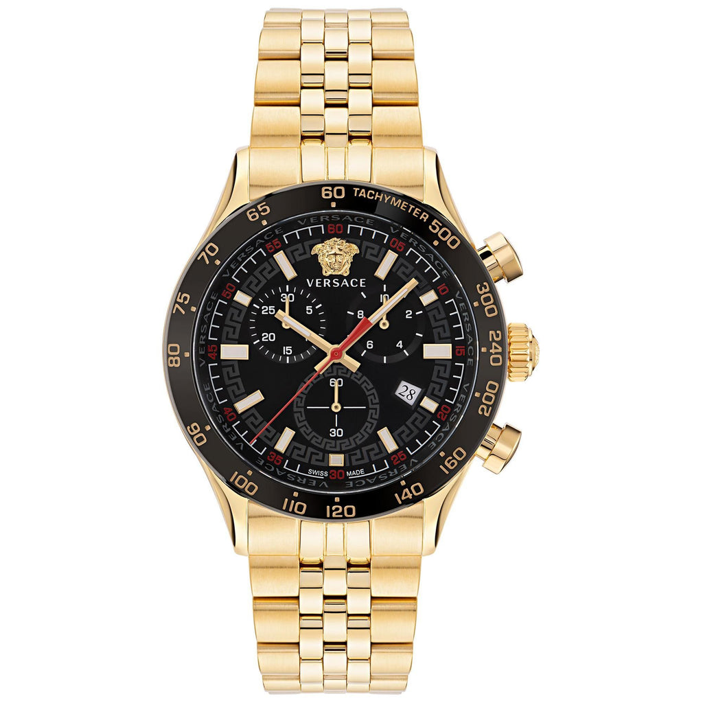 Versace Hellenyium Chrono Mens Gold-Tone Stainless Steel Watch VE2U00622 44mm