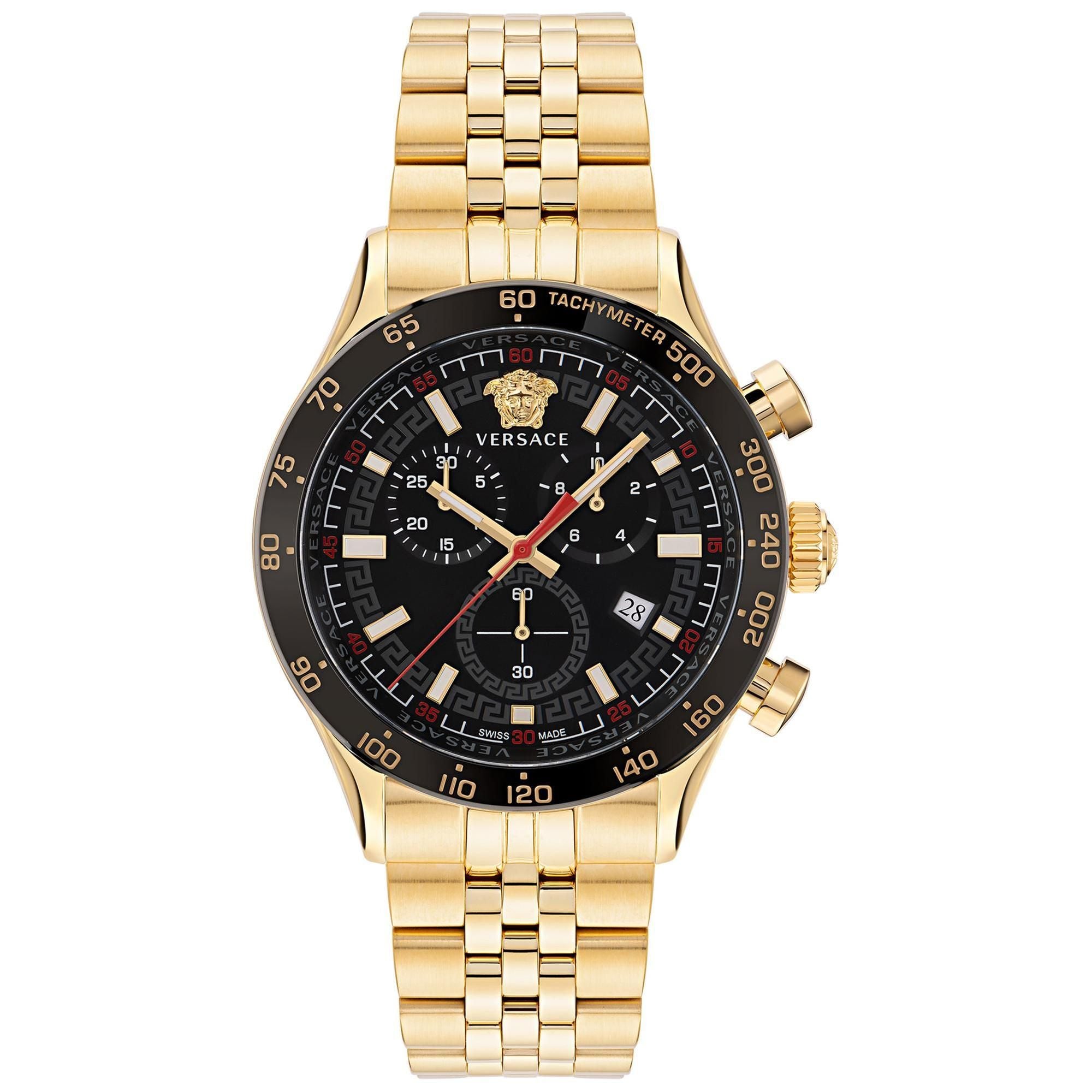 Versace Hellenyium Chrono Mens Gold-Tone Stainless Steel Watch VE2U00622 44mm