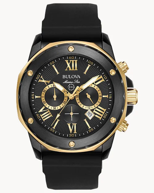Bulova Marinestar Black Chronograph Mens Watch