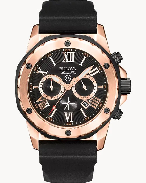 Bulova Men's Marine Star Black Rubber Quartz Watch 98B104
