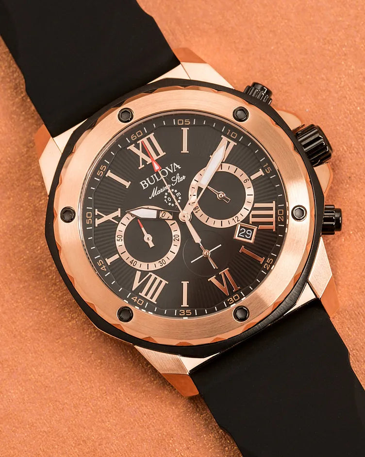 Bulova Men's Marine Star Black Rubber Quartz Watch 98B104